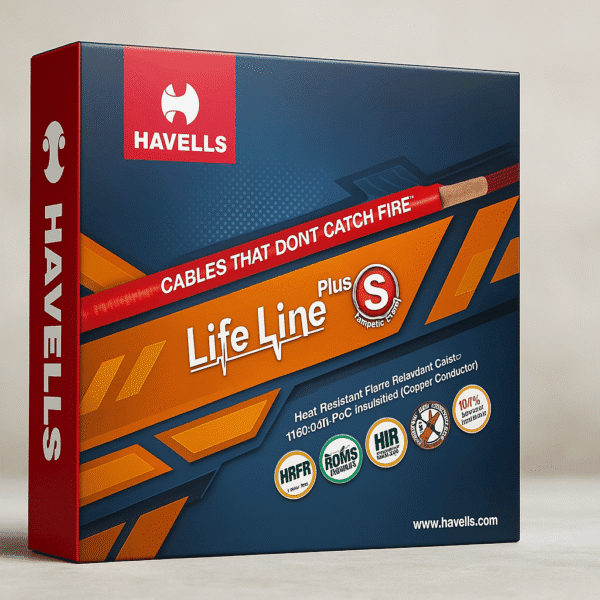 Havells Life Line Plus S3 HRFR Cable – 180m Coil | Flexible Copper Wire for Internal Wiring (ISI Certified)